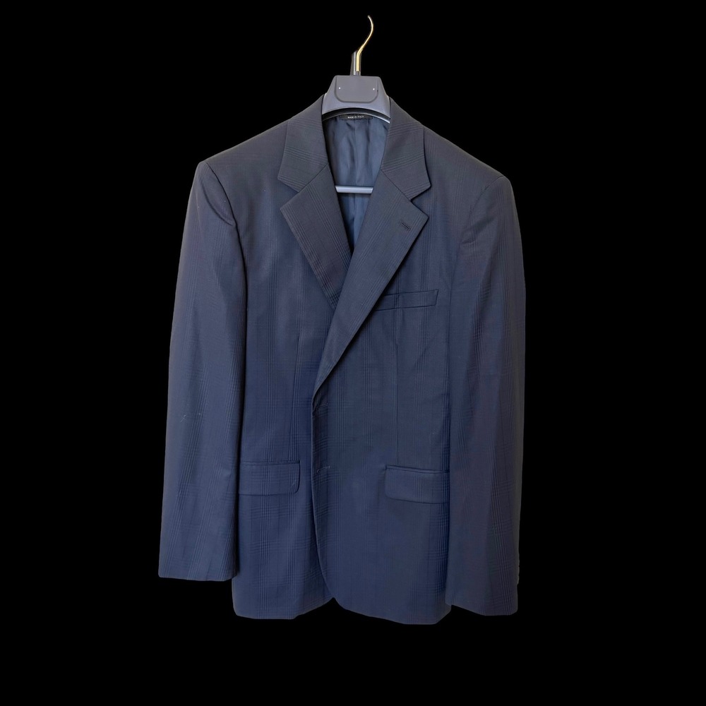 Prada Milano Mens Navy Blue Plaid Two Button‎ Blazer Jacket Made in Italy